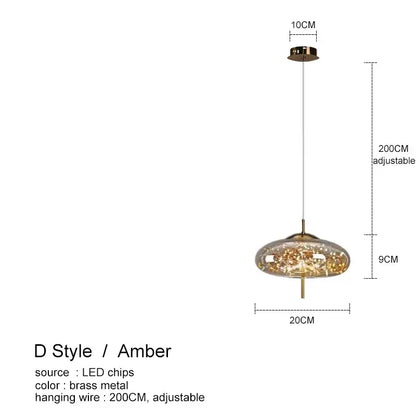 Modern amber glass chandelier dining room fairy light pendant