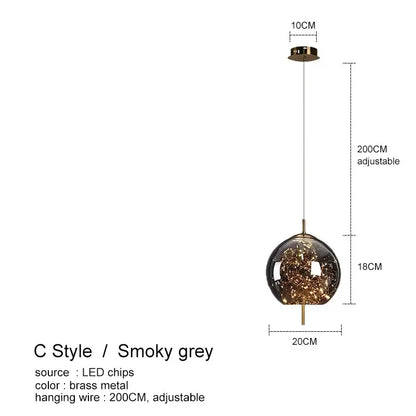 Modern amber glass chandelier dining room fairy light pendant