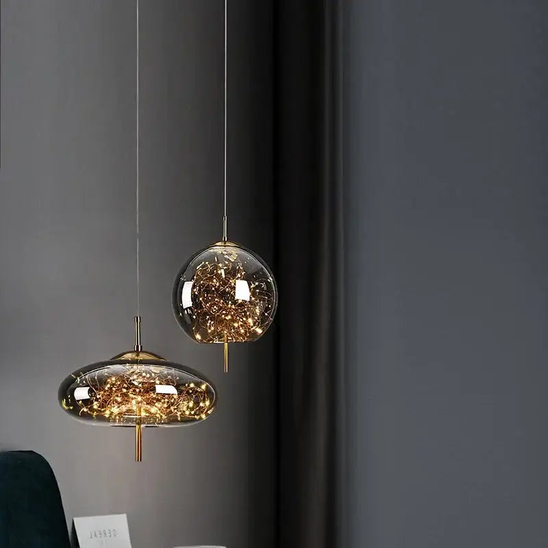 Modern amber glass chandelier dining room fairy light pendant