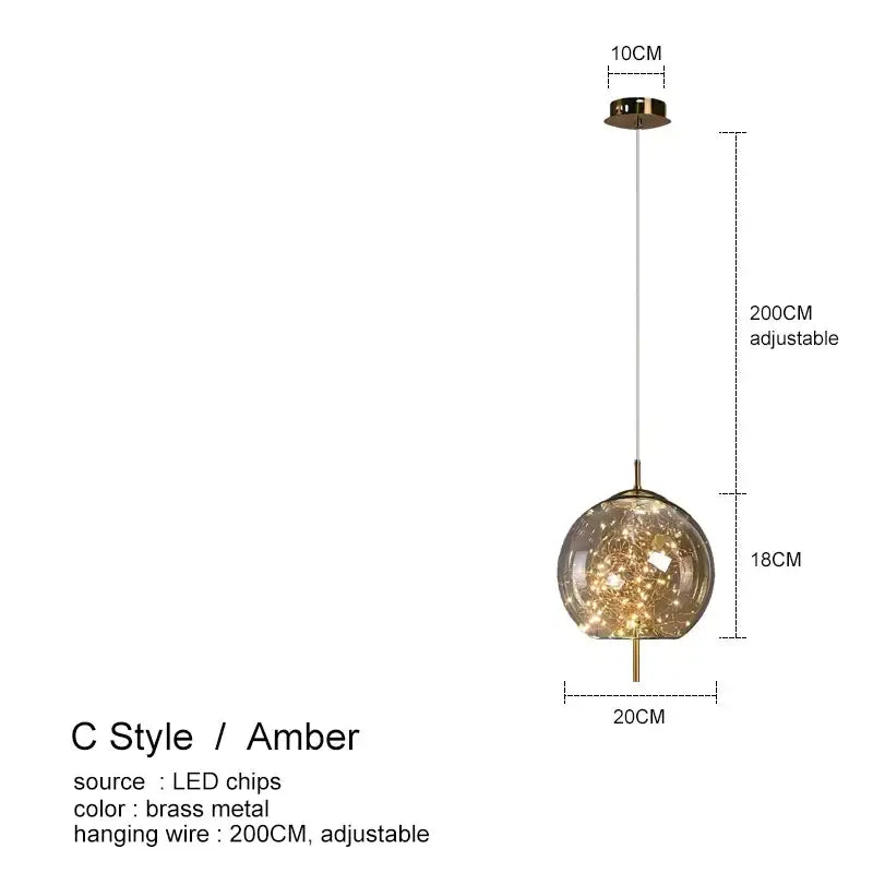 Modern amber glass chandelier dining room fairy light pendant