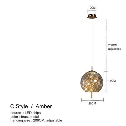 Modern amber glass chandelier dining room fairy light pendant