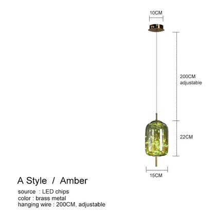 Modern amber glass chandelier dining room fairy light pendant