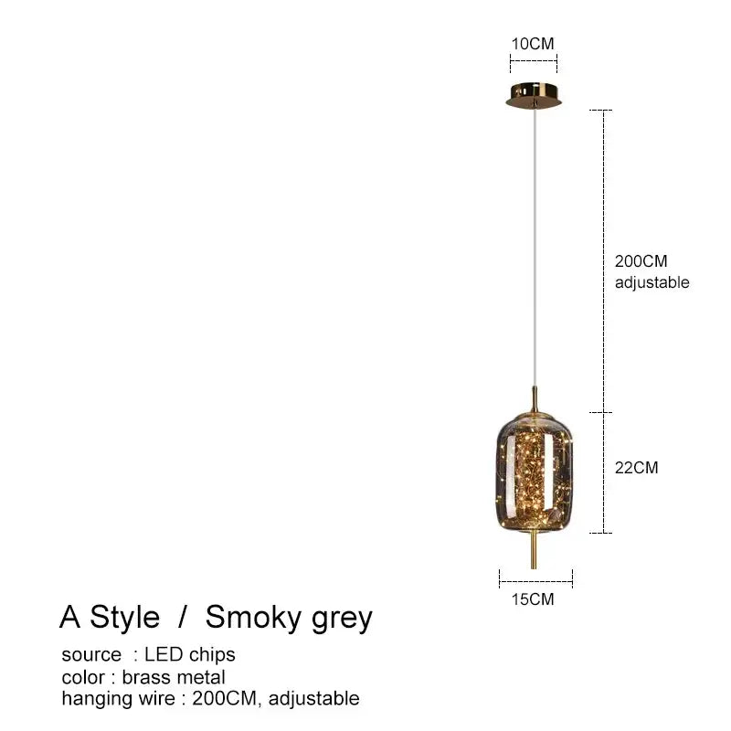 Modern amber glass chandelier dining room fairy light pendant