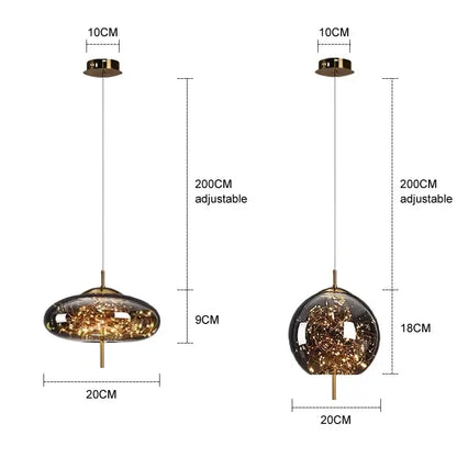 Modern amber glass chandelier dining room fairy light pendant