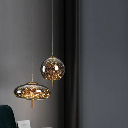 Modern amber glass chandelier – dining room string light pendant
