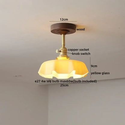 Modern amber glass and copper ceiling light fixture dining room