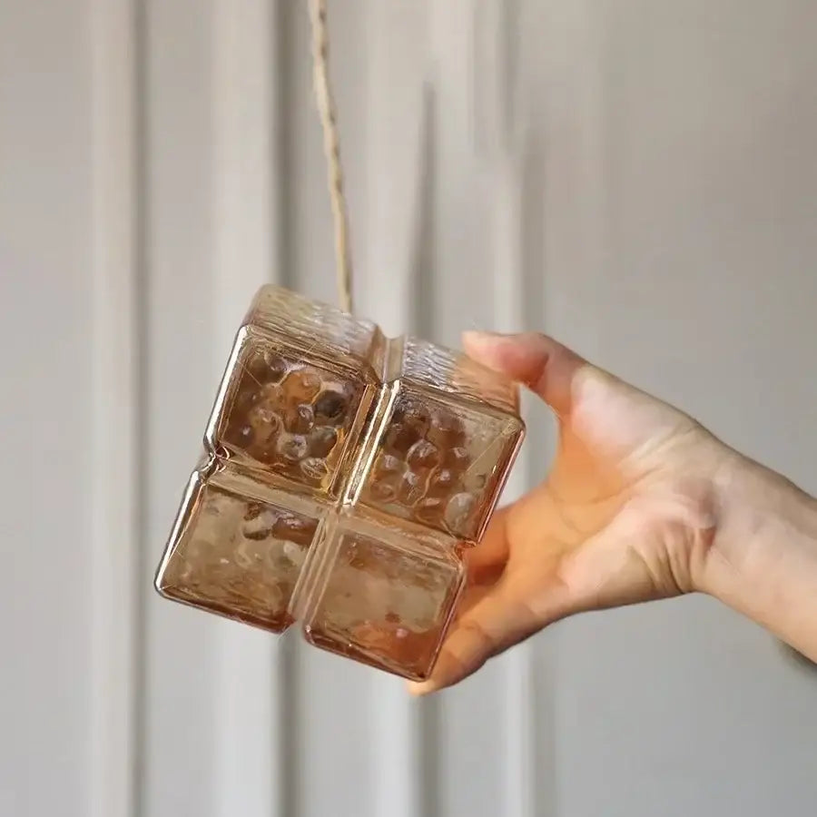 Vintage amber glass cube led pendant light kitchen brass hardware
