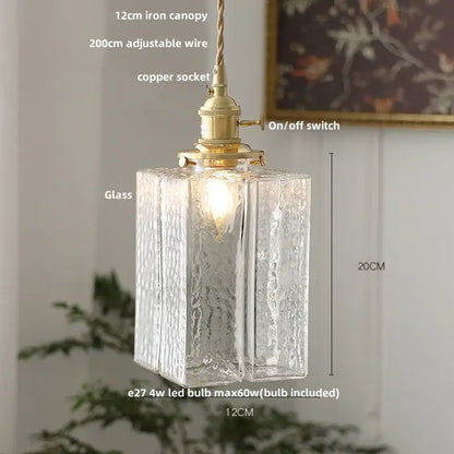 Vintage amber glass cube led pendant light kitchen brass hardware