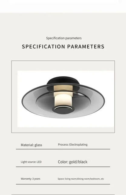 Modern black and amber glass disc wall lamp bedroom sconce