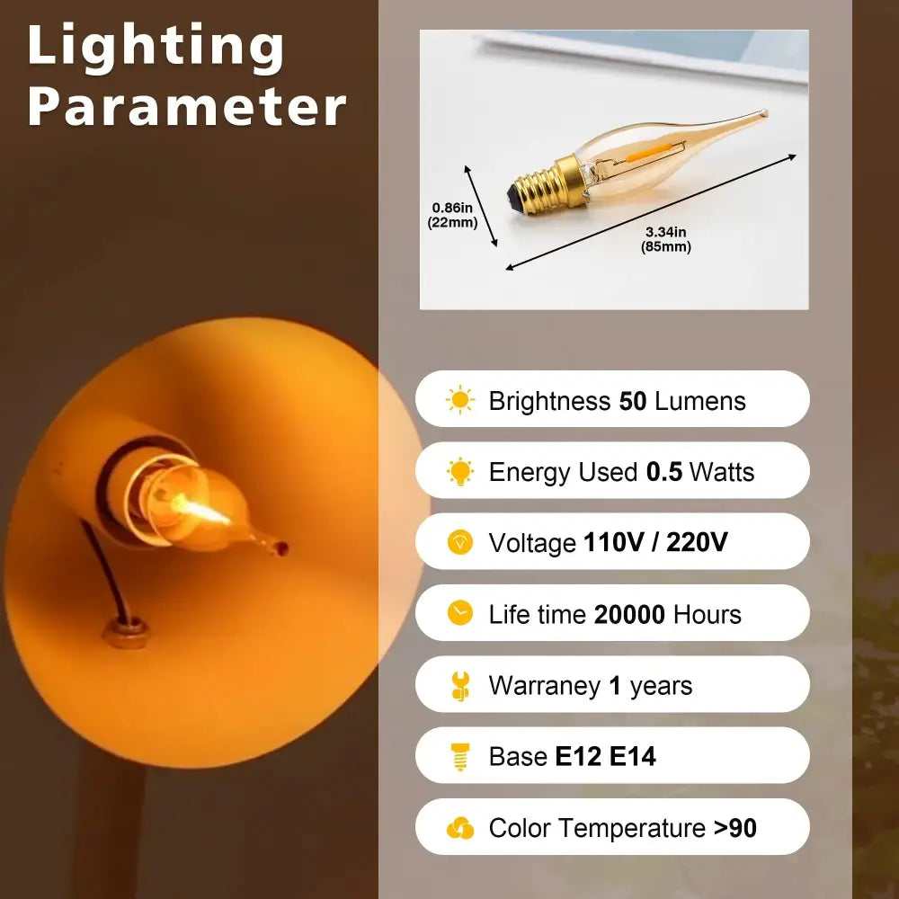 Retro amber glass led candle bulbs 12-pack bedroom night light