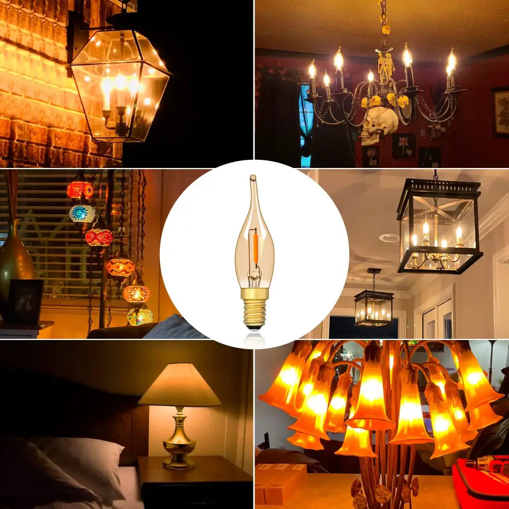 Retro amber glass led candle bulbs 12-pack bedroom night light