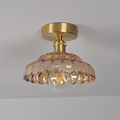 Scalloped amber glass led ceiling light for bedroom and living room