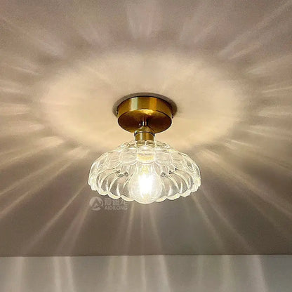 Scalloped amber glass led ceiling light for bedroom and living room