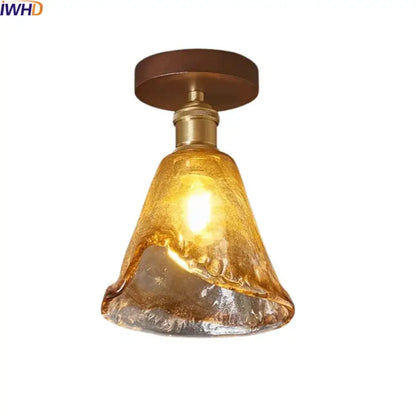 Modern amber glass led pendant light kitchen brass ceiling light