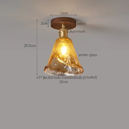 Modern amber glass led pendant light kitchen brass ceiling light