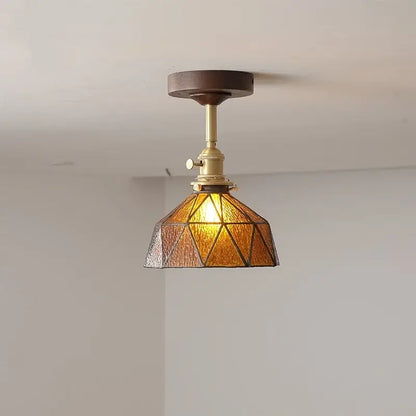Modern amber glass led ceiling light kids room wood canopy