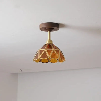 Modern amber glass led ceiling light kids room wood canopy