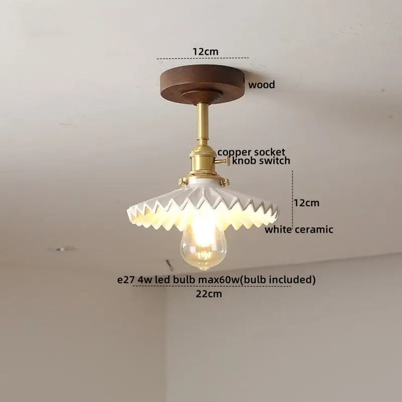 Modern amber glass led ceiling light kids room wood canopy