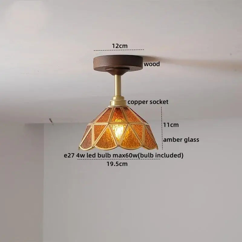 Modern amber glass led ceiling light kids room wood canopy