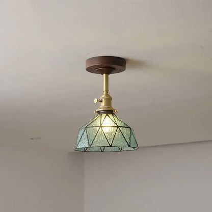 Modern amber glass led ceiling light kids room wood canopy