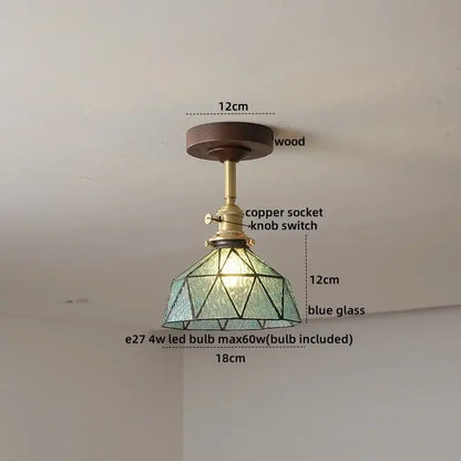 Modern amber glass led ceiling light kids room wood canopy