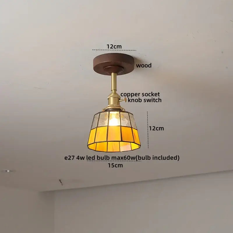 Modern amber glass led ceiling light kids room wood canopy