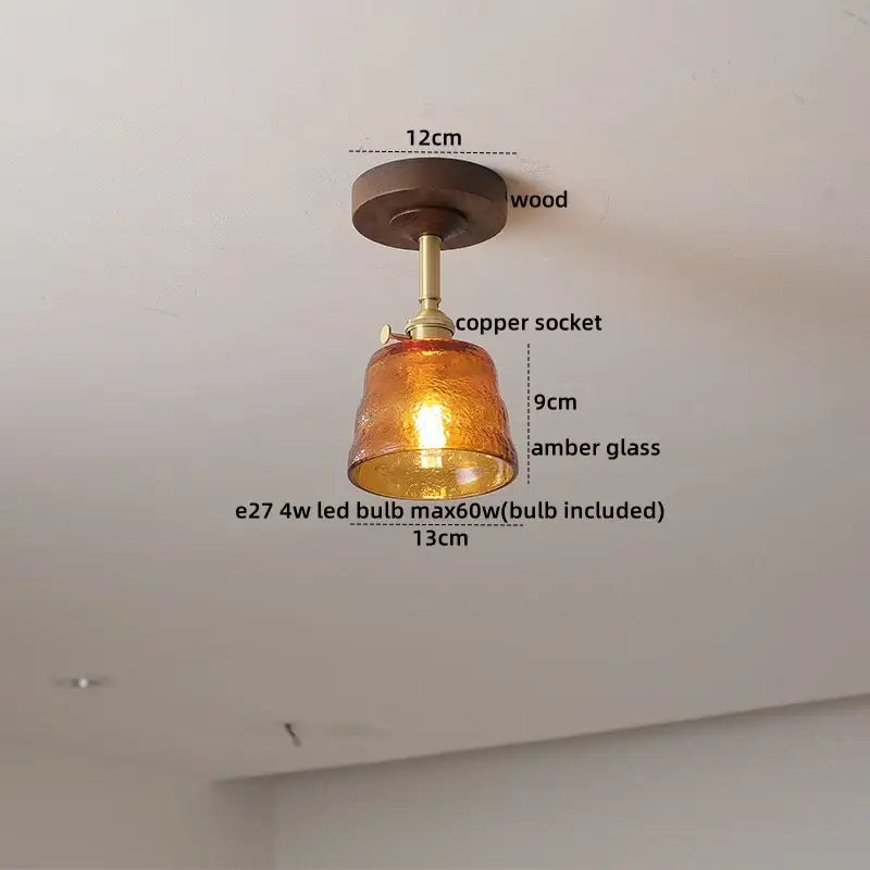 Modern amber glass led ceiling light kids room wood canopy
