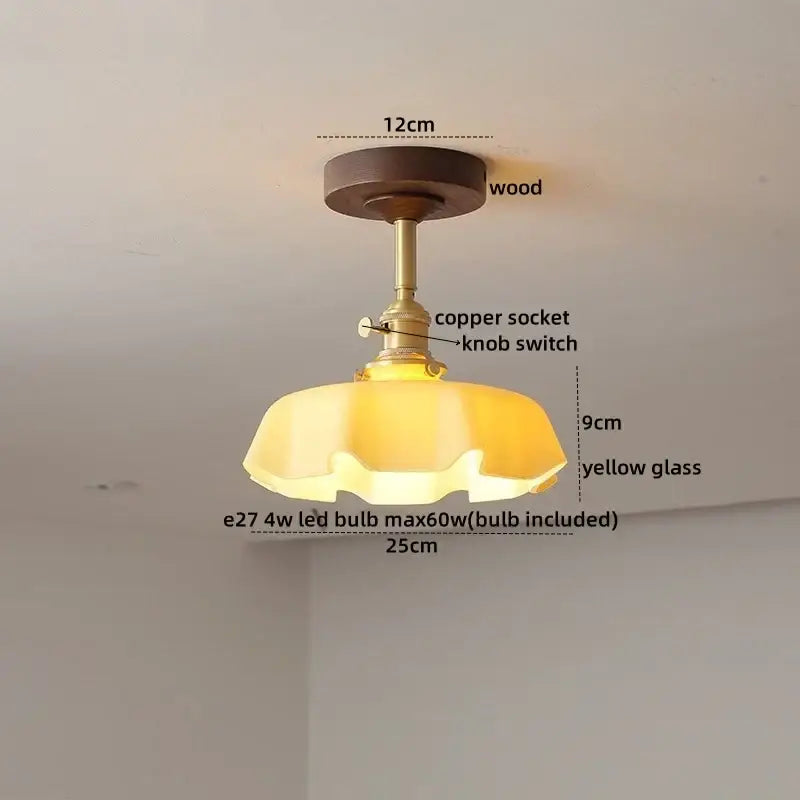 Modern amber glass led ceiling light kids room wood canopy