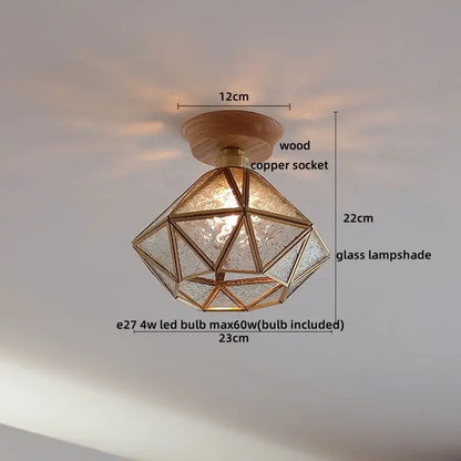 Modern amber glass led ceiling lights for dining room with wood mount