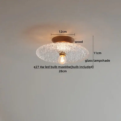 Modern amber glass led ceiling lights for dining room with wood mount