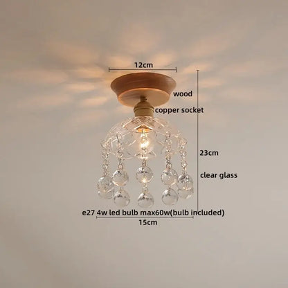 Modern amber glass led ceiling lights for dining room with wood mount