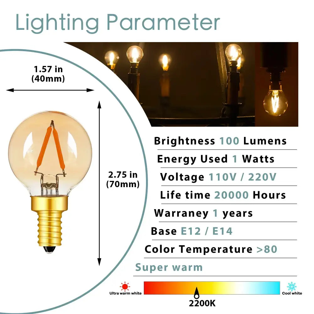 Amber glass led filament globe bulb bedroom fairy light