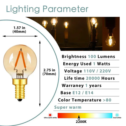 Amber glass led filament globe bulb bedroom fairy light