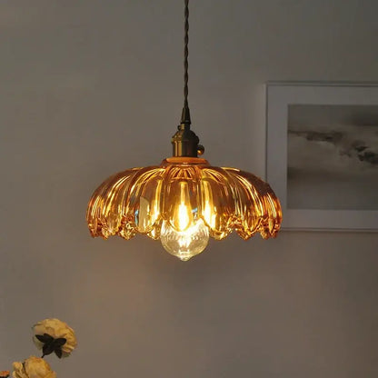 Modern petal amber glass led pendant lamp dining room brass cable