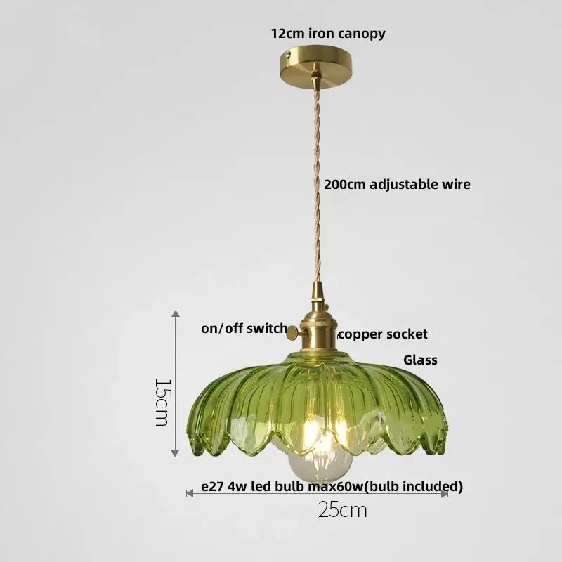 Modern petal amber glass led pendant lamp dining room brass cable