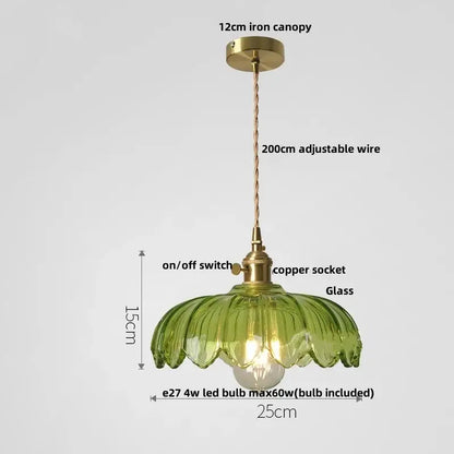 Modern petal amber glass led pendant lamp dining room brass cable