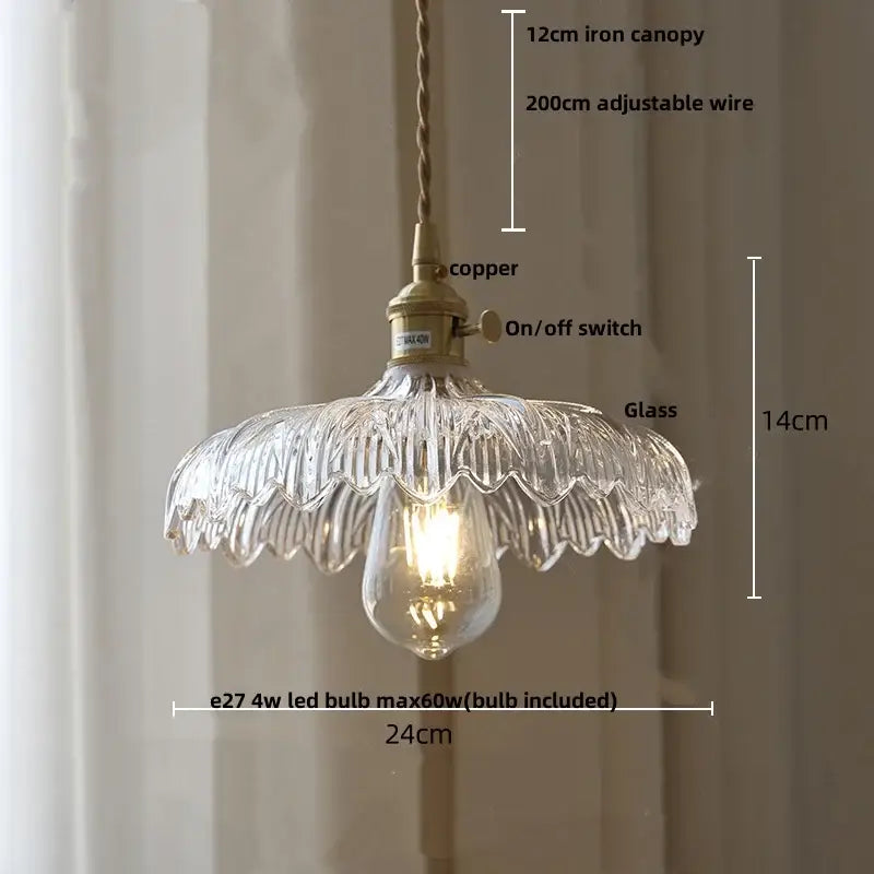 Modern petal amber glass led pendant lamp dining room brass cable