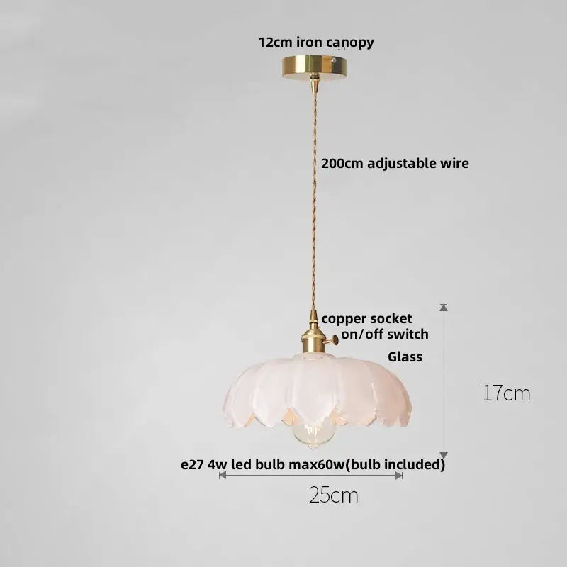 Modern petal amber glass led pendant lamp dining room brass cable