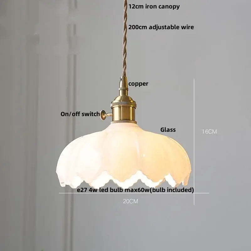Modern petal amber glass led pendant lamp dining room brass cable