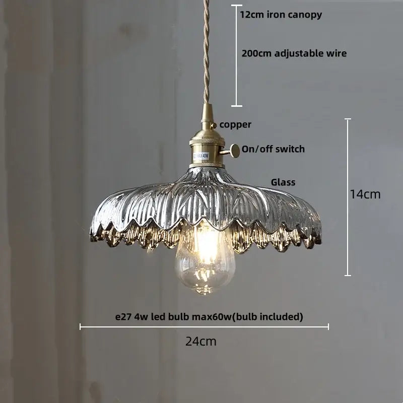 Modern petal amber glass led pendant lamp dining room brass cable