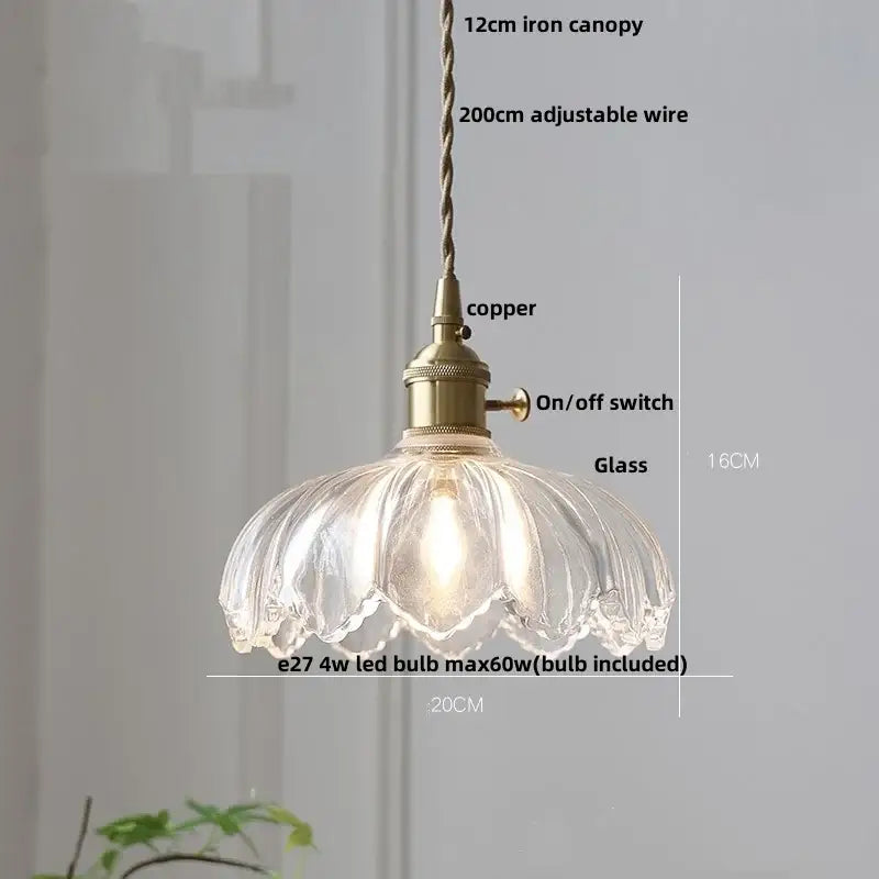 Modern petal amber glass led pendant lamp dining room brass cable