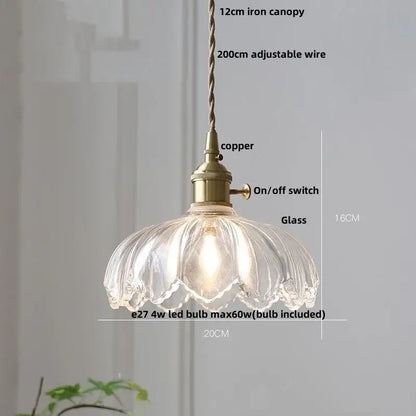 Modern petal amber glass led pendant lamp dining room brass cable