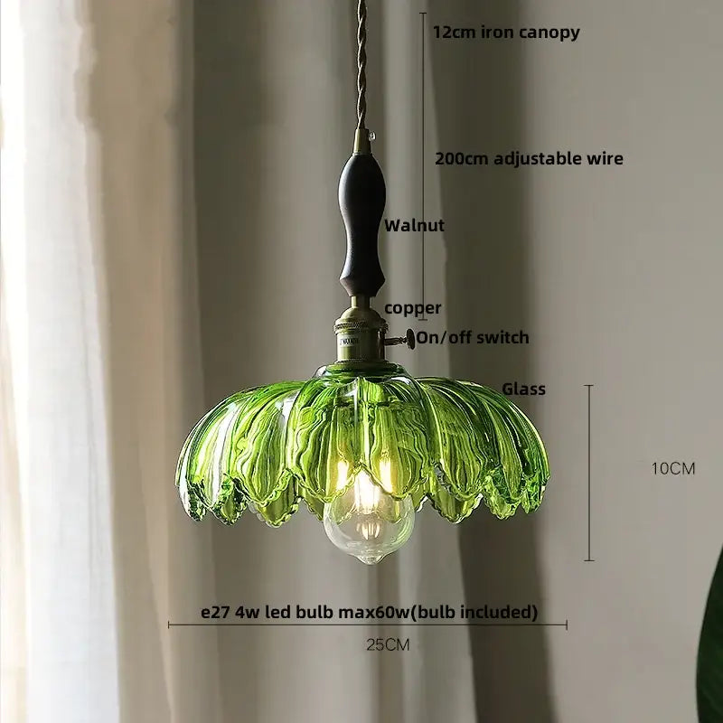 Modern petal amber glass led pendant lamp dining room brass cable