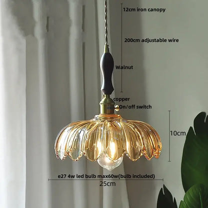 Modern petal amber glass led pendant lamp dining room brass cable
