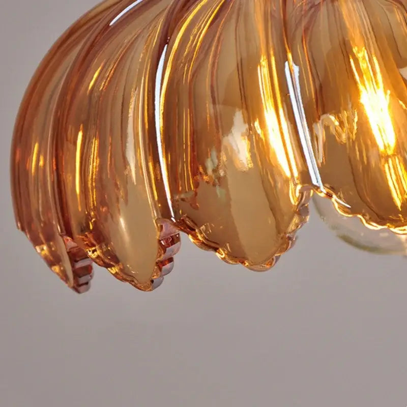 Modern petal amber glass led pendant lamp dining room brass cable