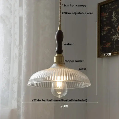 Walnut and amber glass led pendant lamp dining room hanging light