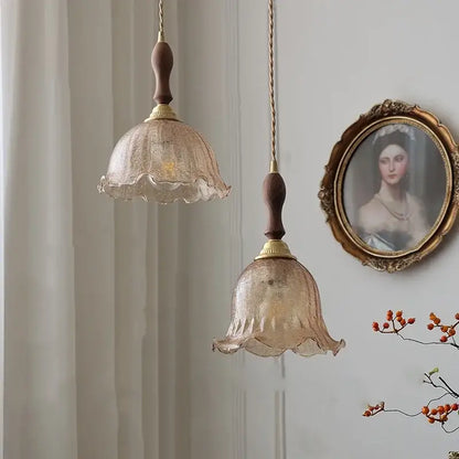 Walnut and amber glass led pendant lamp dining room hanging light