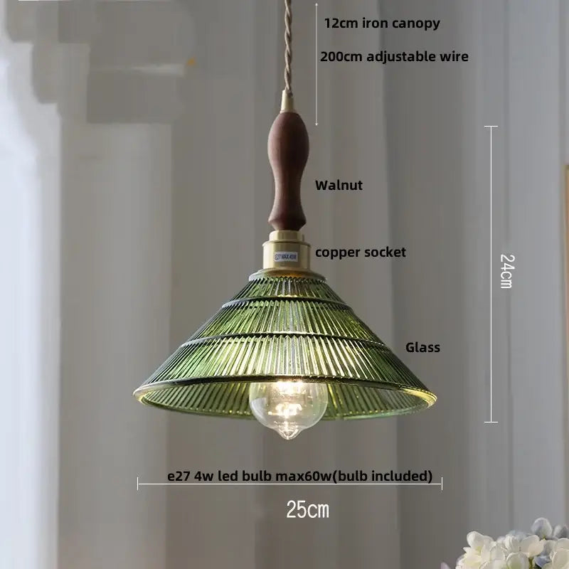 Walnut and amber glass led pendant lamp dining room hanging light
