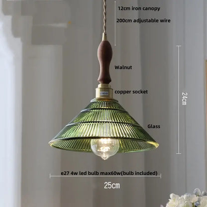 Walnut and amber glass led pendant lamp dining room hanging light