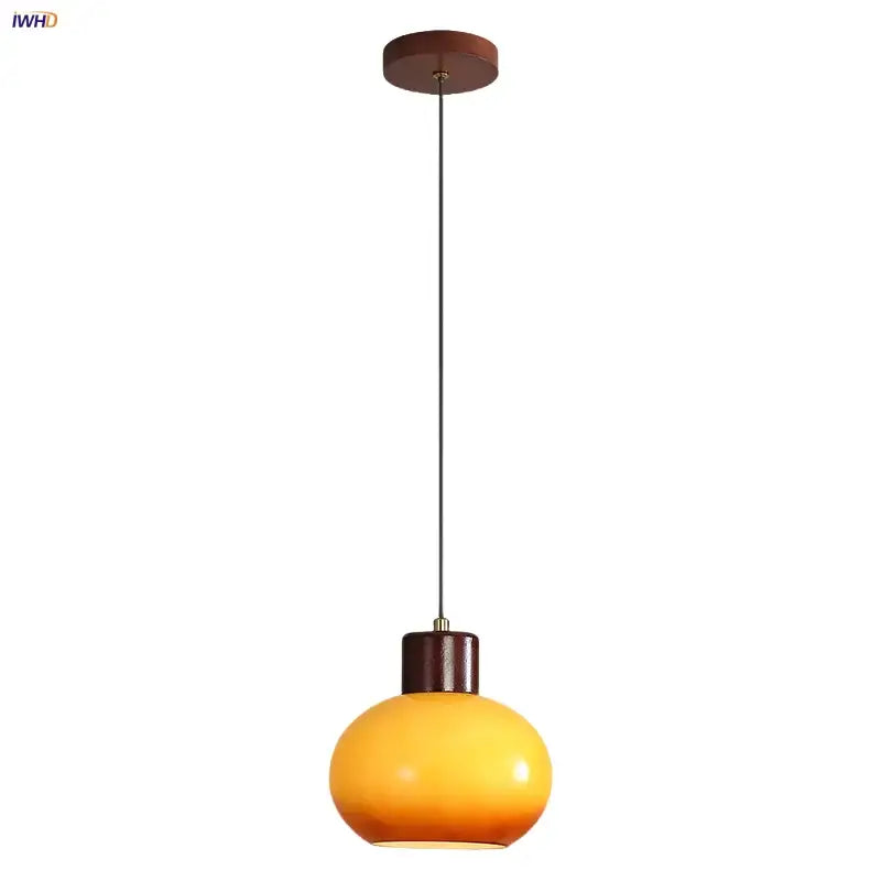 Rustic amber glass led pendant light – kitchen wood interior lighting